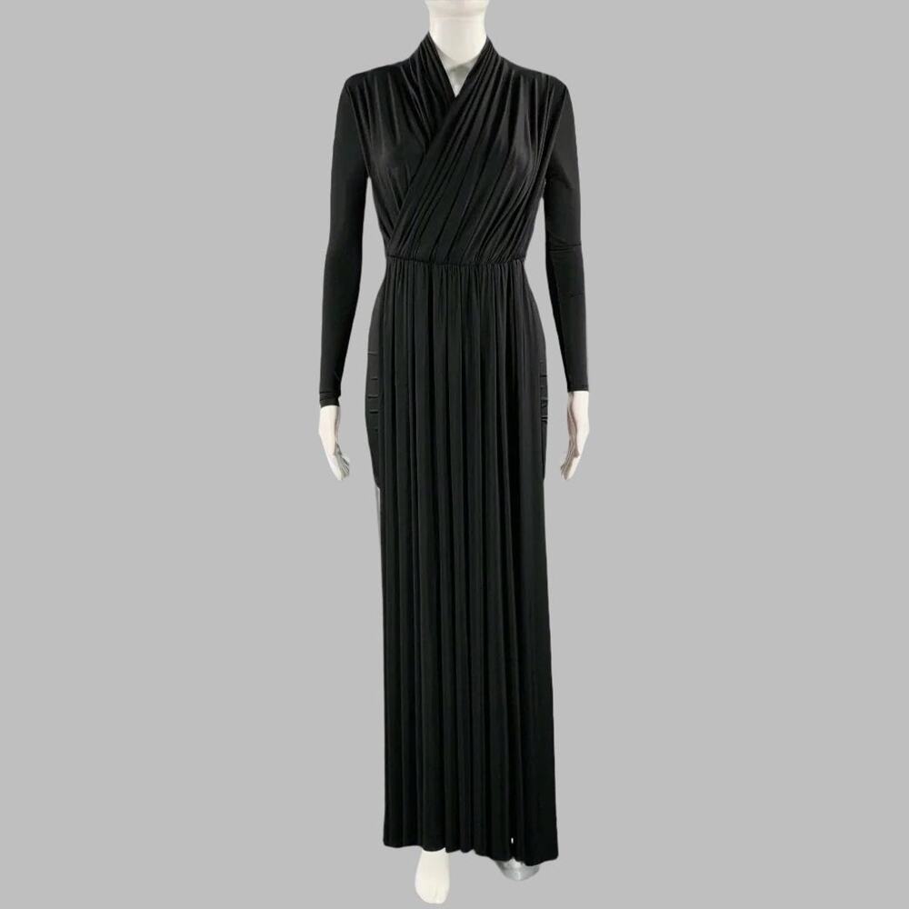 BALENCIAGA Size 4 Black Viscose Blend Draped Long Sleeve Cocktail Dress